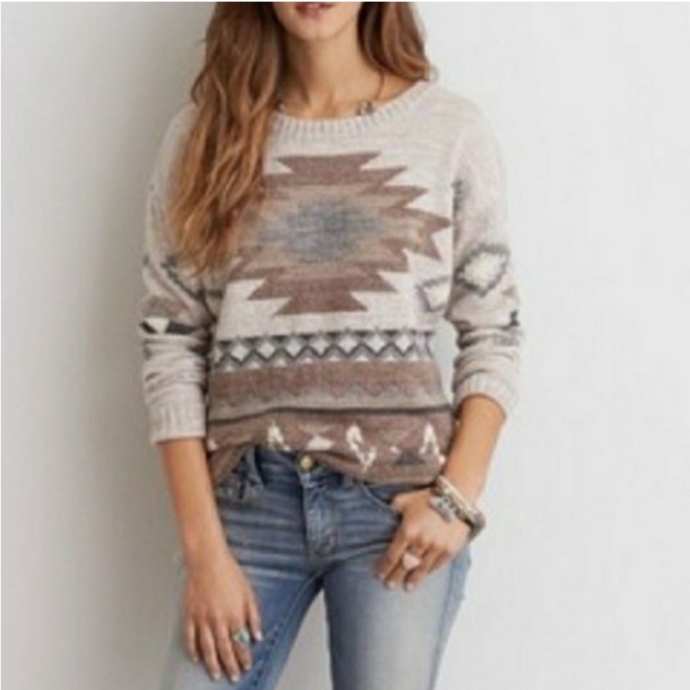 American Eagle Brown Textile Ribbed Longsleeve Sweatshirt